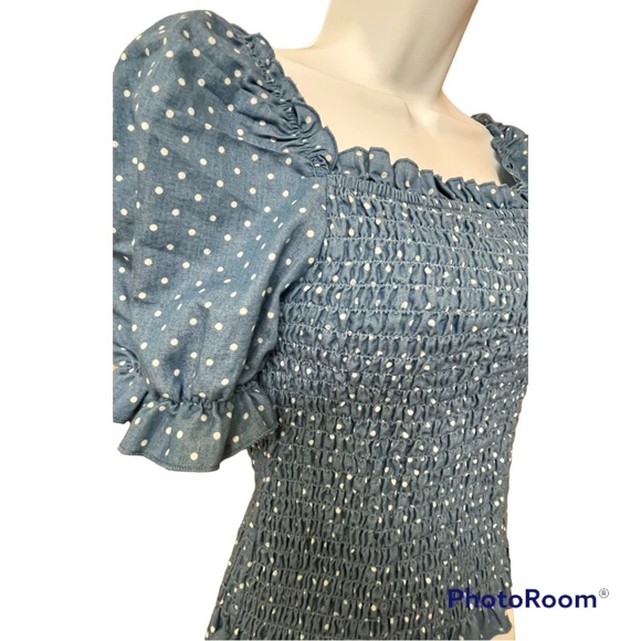 Cotton Blue Peasant Blouse - Picture 5 of 5